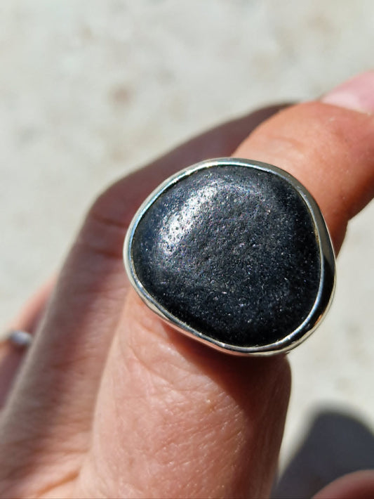 Josefin strandstensring kolsvart - Sterling silver