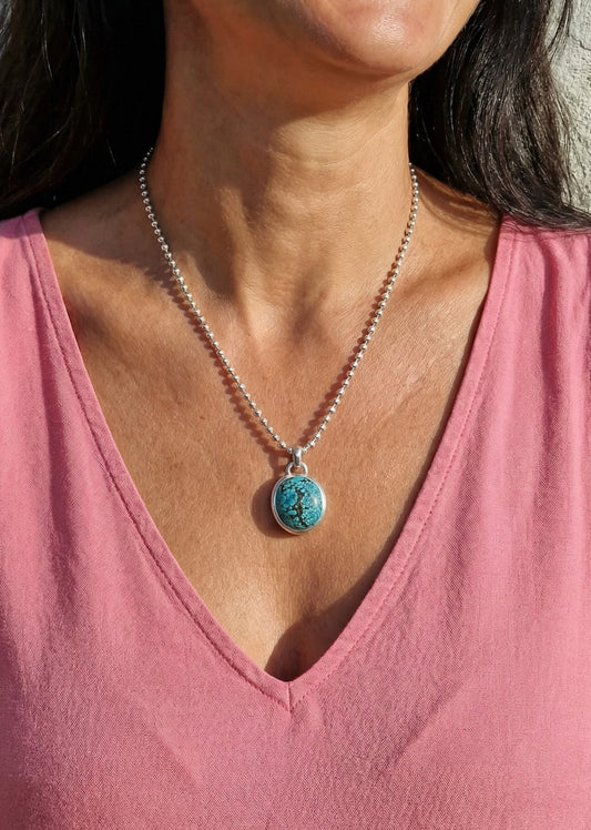 Unik halsband med hubei-turkos - Sterling silver