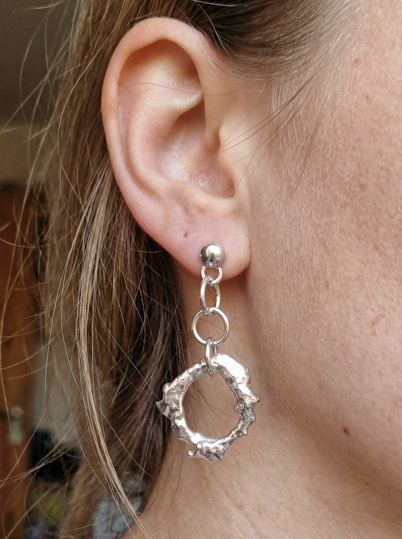 Unique raw earrings - recycled silver