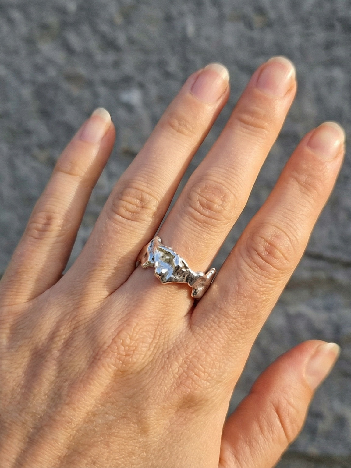 Unique raw silver ring - recycled silver